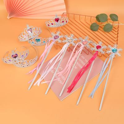 Girls Princess Crown Headband Bow Hair Accessories Snowflake Ribbon Magic Wand Set for Kids Birthday Party Dress Up