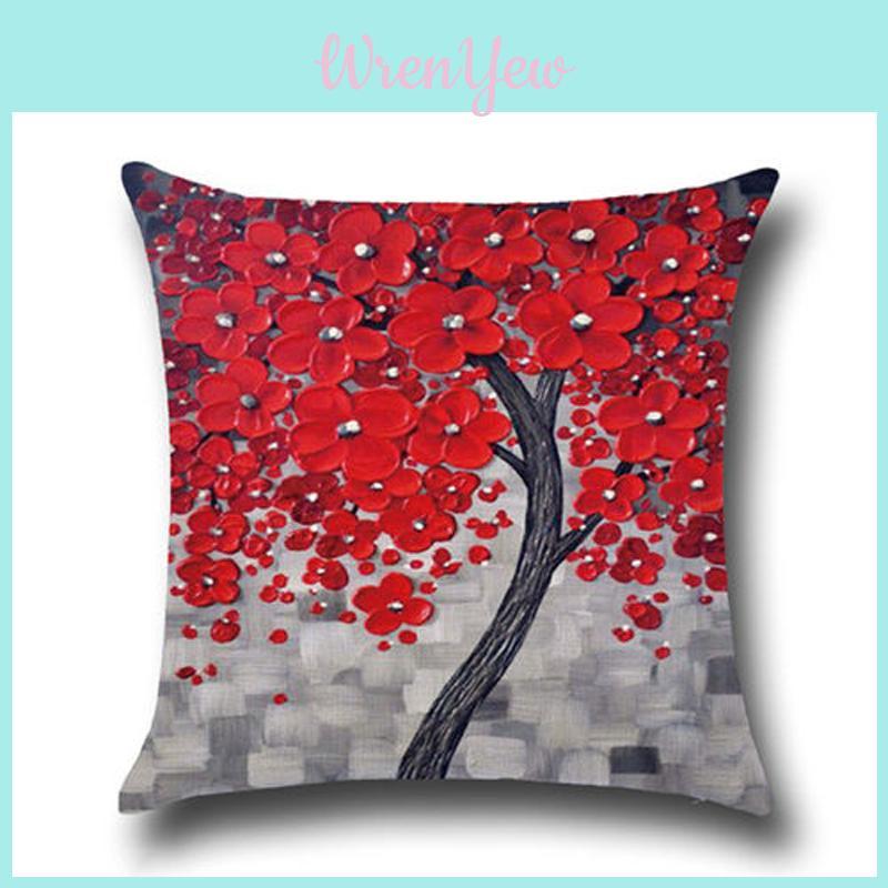 Luxurious 3d Painted Tree Flowers Pillowcase In Premium Cotton Linen Fabric
