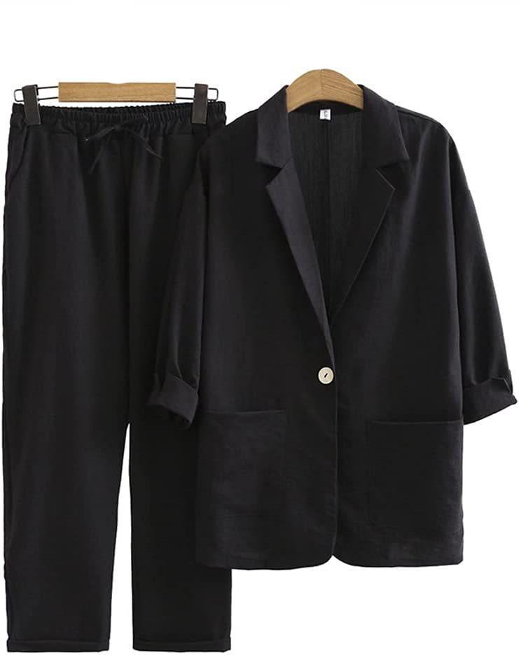 2024 European & American Women's Autumn Cotton-Linen Commuter Suit: Loose Jacket & Pants Set