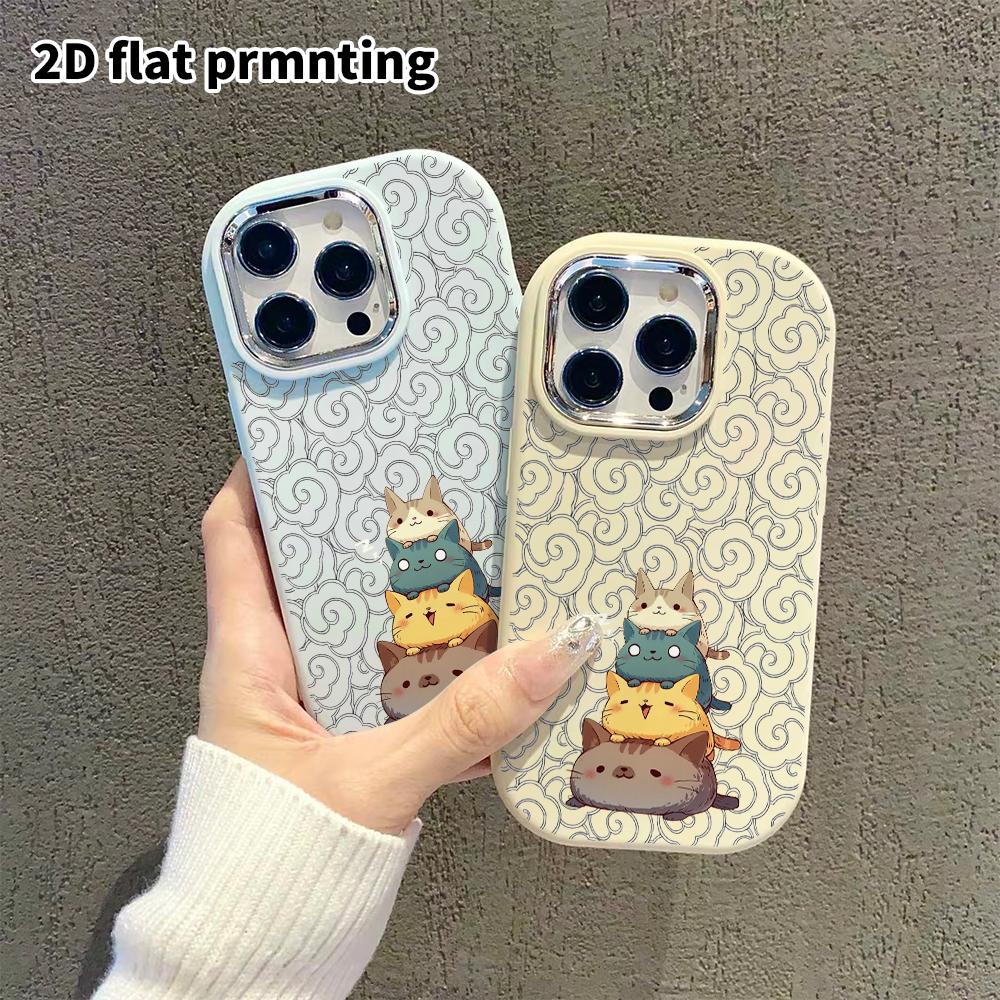 Phone Case: 2D Flat Design Suitable for iPhone 18 17 16 15 14 13 Pro Protective Case, Couple Style, Four-layer Cat, Christmas and Halloween Gift