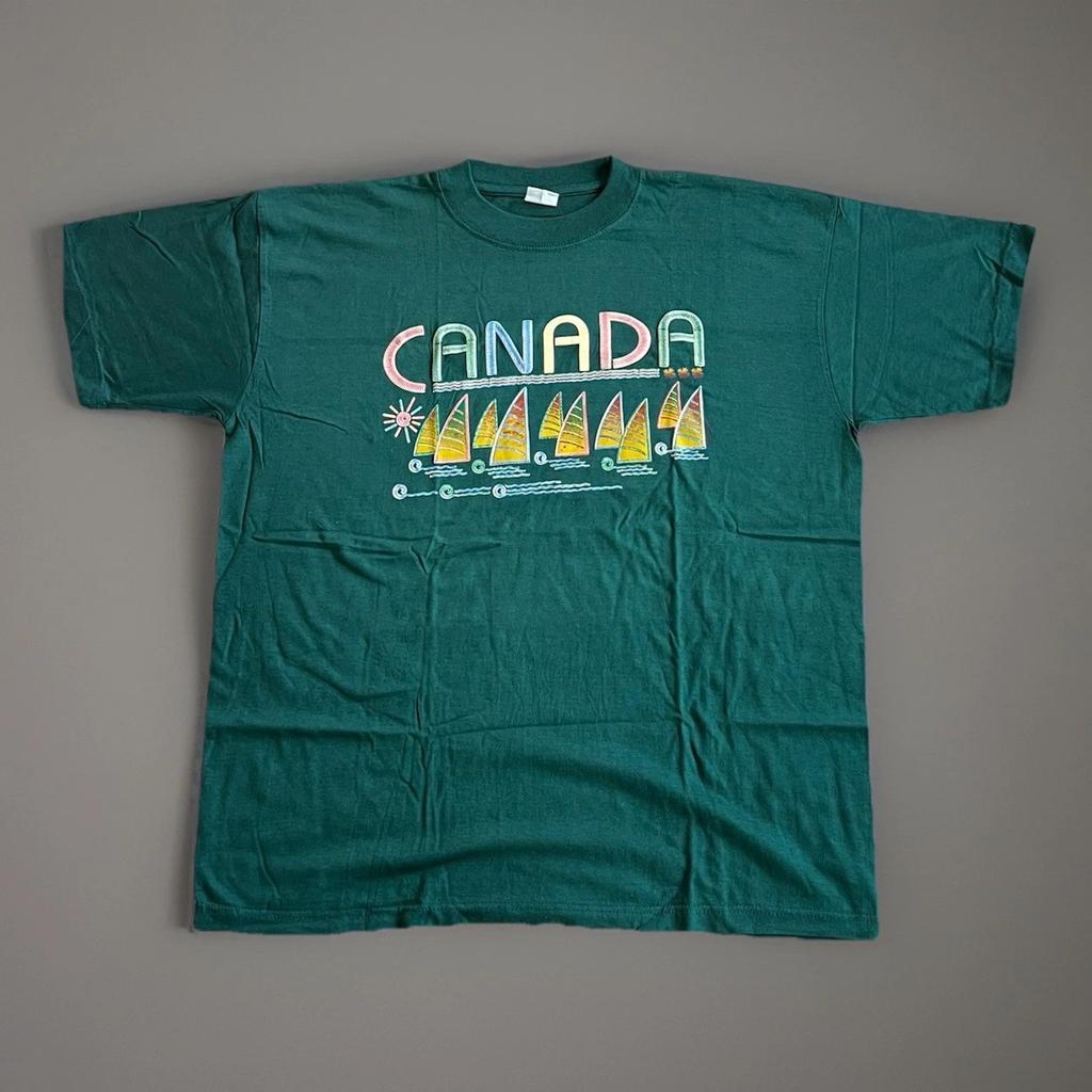 Vintage Canada Sailboat T Shirt 90s Graphic Green Size L Cotton