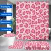 Pink Leopard Shower Curtain Set: Includes Curtain, Non-slip Bath Mat, Toilet Seat Cover, Bathroom Mat, & 12 Hooks.