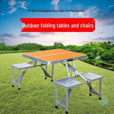Outdoor Aluminum Folding Table with Four Chairs – All-in-One Camping and Market Stall Table