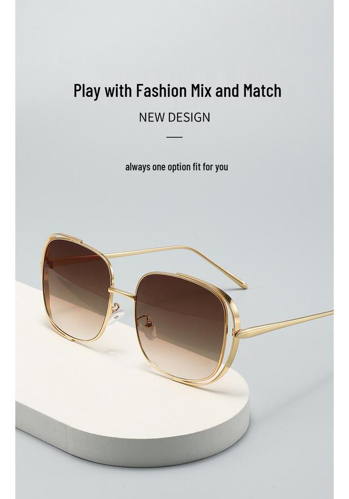 European Style Square Frame Metal Sunglasses with Hollow-Out Design and UV Protection