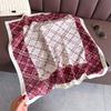 Burgundy Plaid Herringbone Pattern Cotton and Linen Small Square Scarf Silk Scarf Imitation Velvet Headscarf Shawl Sun Protection Scarf Women's Scarf