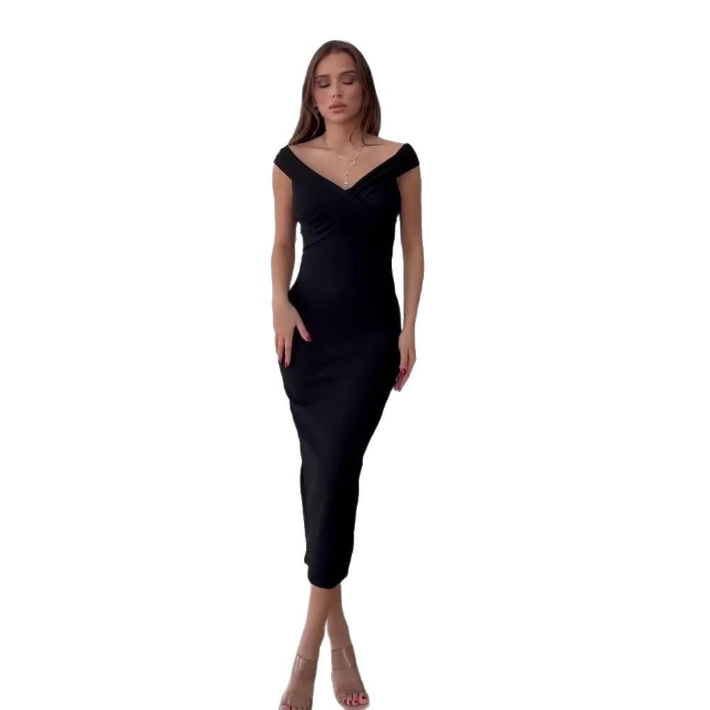 2025 Sommer Einseitiges Einfarbiges Taillenformendes Kleid für Damen