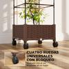 Planter With Trellis Wheels With Drainage For Growing Vegetables Flowers Herbs 40x40x165 Cm Brown