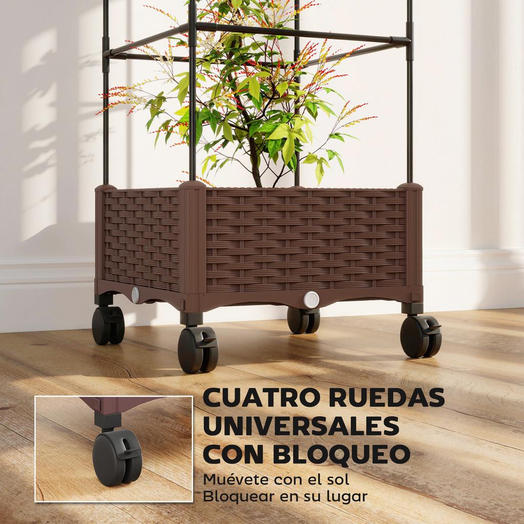 Planter With Trellis Wheels With Drainage For Growing Vegetables Flowers Herbs 40x40x165 Cm Brown