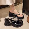 Small Man Heightening Super High Heels Rhinestone Flash Sequins Women's Summer Slope Heel Transparent Muffin Bottom Thick Bottom Cool Slippers