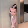 French Sexy Long-sleeved Hip Skirt Women's Spring and Autumn New Waist Sweet Temperament Hollow Split Design Dress