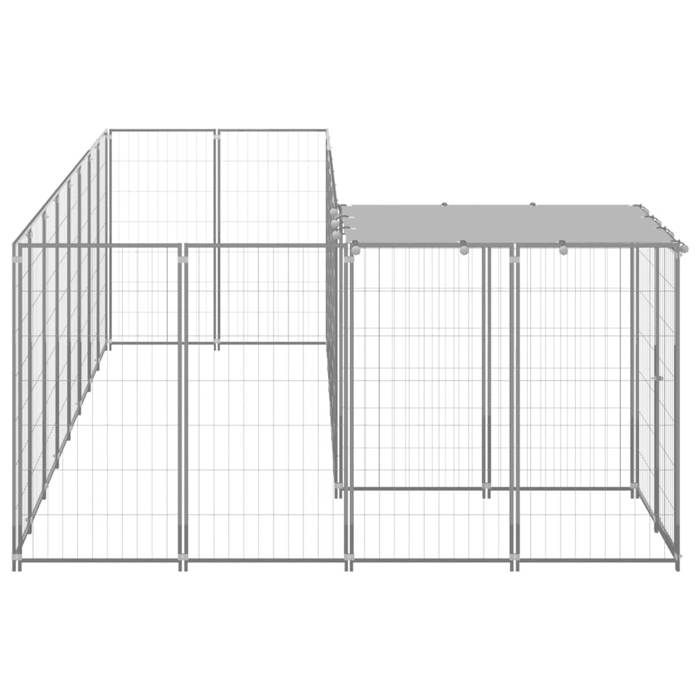 VidaXL Chenil Argenté 6,05 m² Acier Enclos pour Chiots Cage Chiens Extérieur 3082231