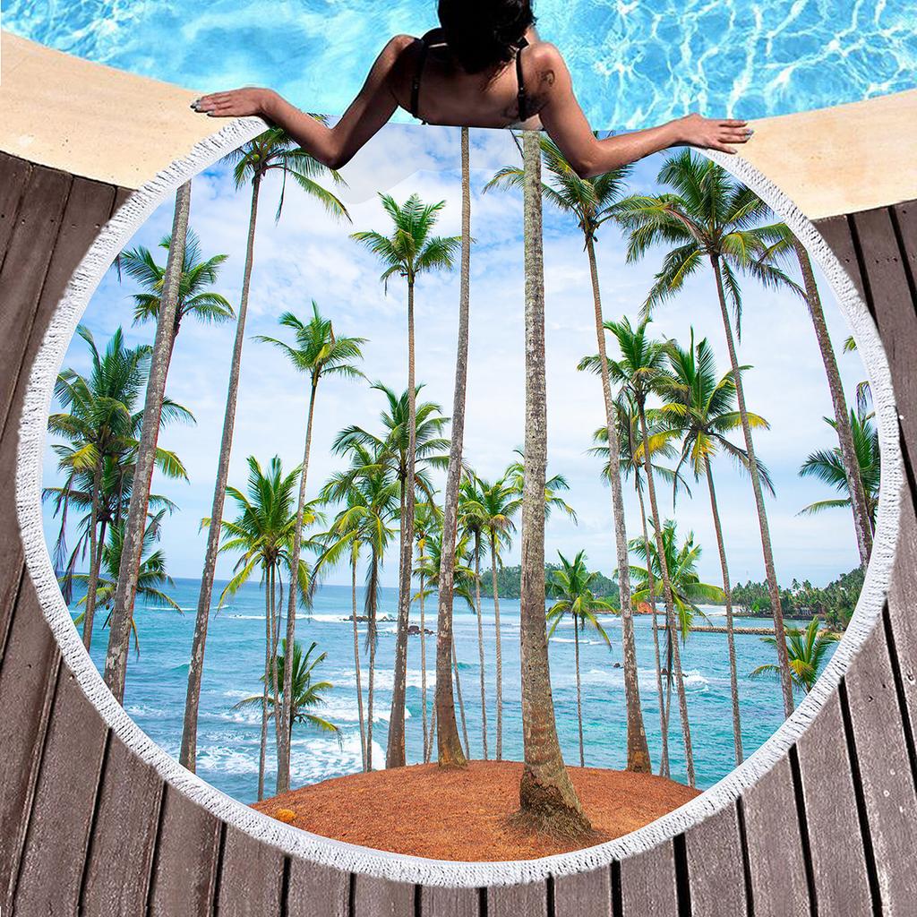 Tropical Fruit Coconut Print Round Beach Towel Microfiber Absorbent Circle Beach Blanket Hawaiian Yoga Mat Meditation Picnic Rug