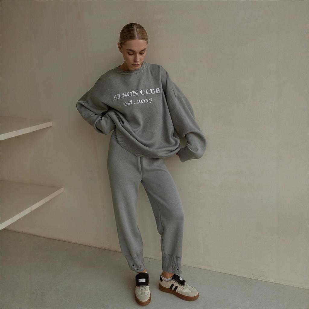 Lazy Sweet Cool Style Letter Yarn-Yarn Crew Neck Pullover Sweater Women's Autumn and Winter Wear Drop Long Sleeve Wool Top Jacket