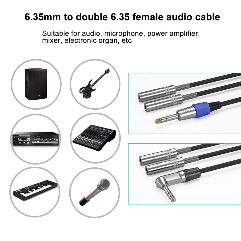 Gold Plated 6.35mm 1/4 Inch Splitter Y Cable 1/4 Inch 6.35mm To Dual 1/4 Inch 6.5mm Jack Audio Aux Cable for PC Mixer