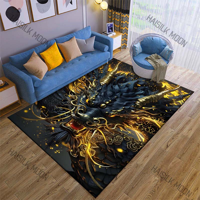 Oriental Dragon Head Print Cartoon Carpet Rug for Living Room Bedroom Sofa Decor Kids Play Home Area Rug Non-slip Mat