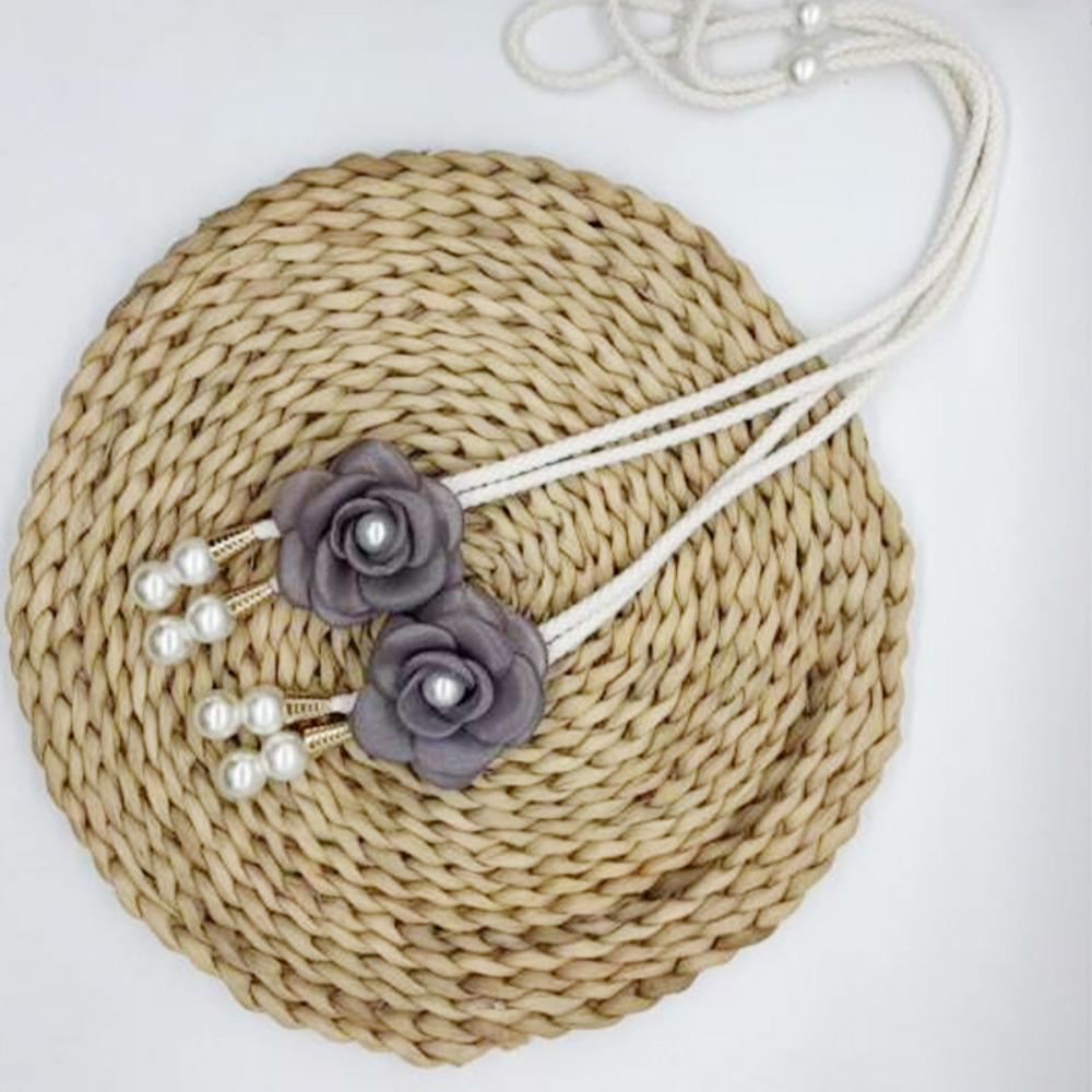 

2PCS Beautifully Pearl Curtain Buckle Elegant Curtains Tie Rope Camellia Curtain Tieback Decoration сірий