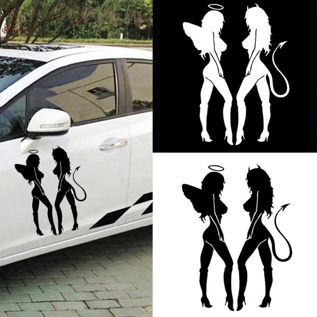 Angel Devil Girl Vinyl Decal, Car Body Side Sticker, Cool Anime Silhouette Art, Waterproof Auto Exterior Accessory