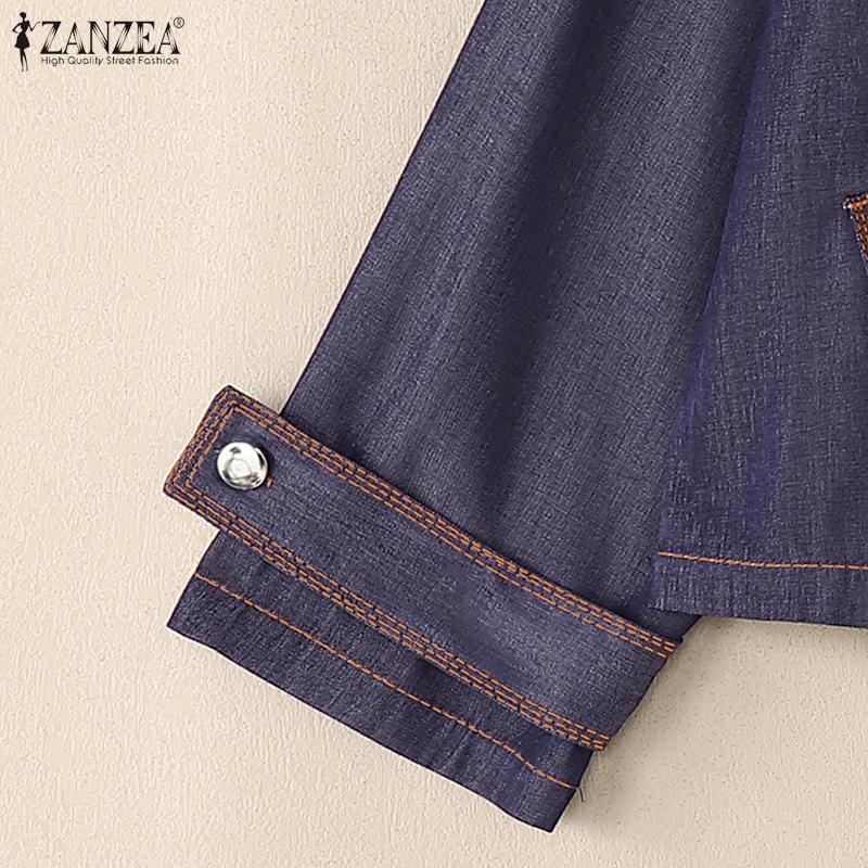 ZANZEA Women Casual Round Neck 3/4 Sleeve Loose Retro Blouse