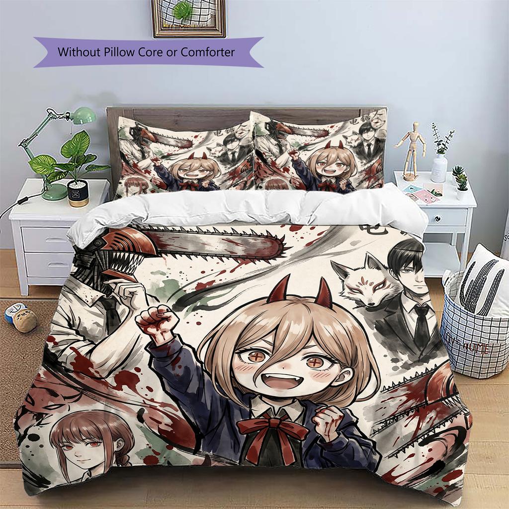 Chainsaw Man Patterned Pillowcase & Duvet Cover Set 3-Piece Anime Bedding Decor Great Gift for Fans YUN6516