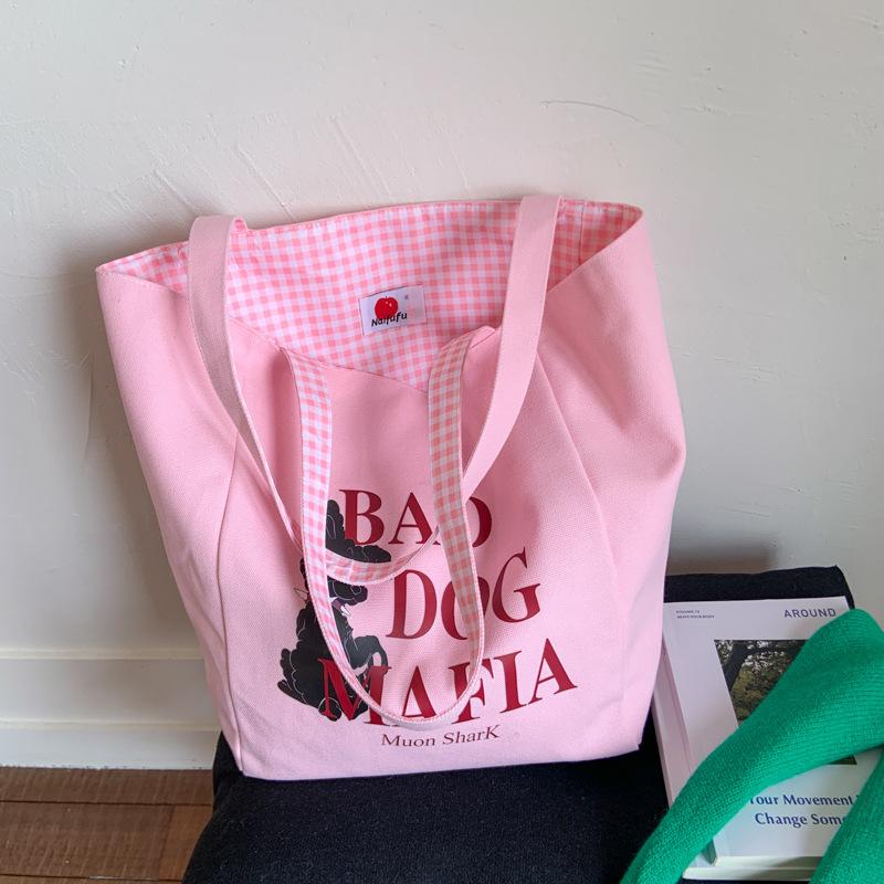 

Large capacity canvas bag women s summer versatile new casual simple shoulder bag college student tote bag розовый