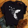 Fashion Women T Shirt Funny Butterfly Feather Print Tshirt T Shirt Summer Short Sleeve Tops Tee Female Feather T-shirts