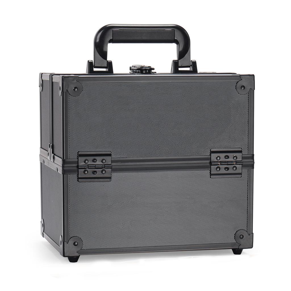Portable Aluminum Cosmetic Case, Lockable  Professional Makeup Box with Trays