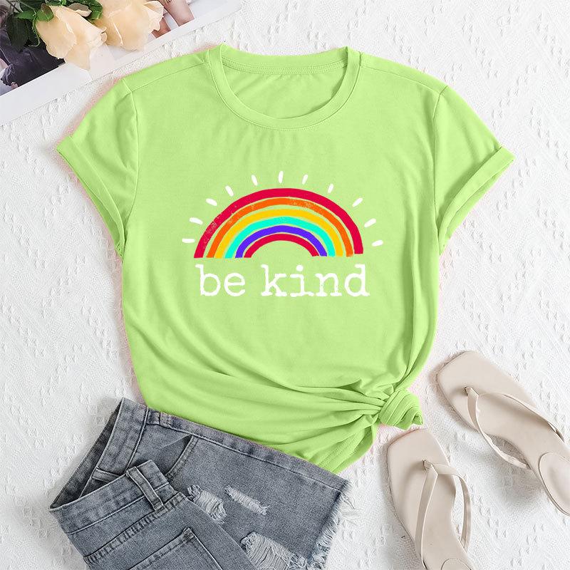 Sommer Damen Regenbogen Buchstaben Print Locker Rundhals Lässig Reine Baumwolle Kurzarm T-Shirts Damen