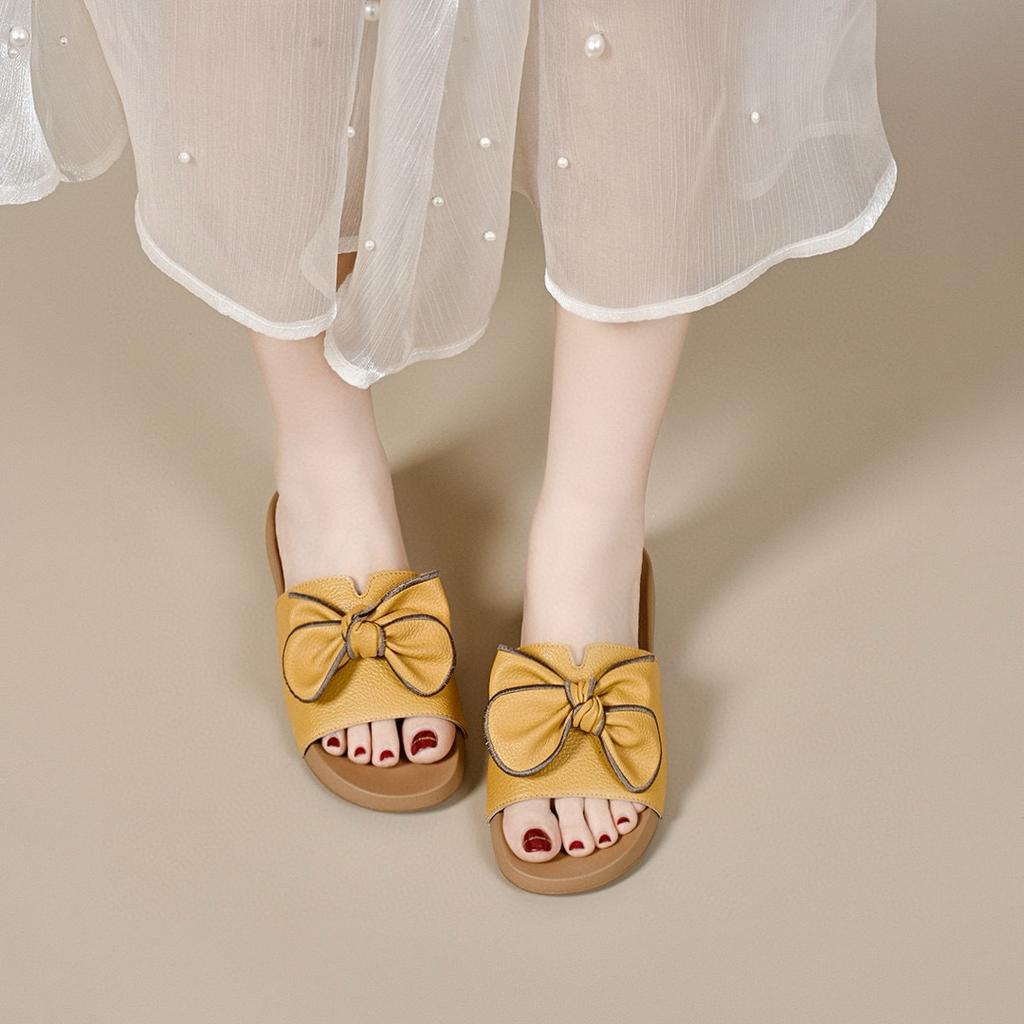 Slippers women's outer wear summer new open-toe one-word drag bow flat-bottomed lazy drag comfortable sandals