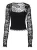 2025 Summer Women's Fashion Lace Patchwork Long Sleeve Top