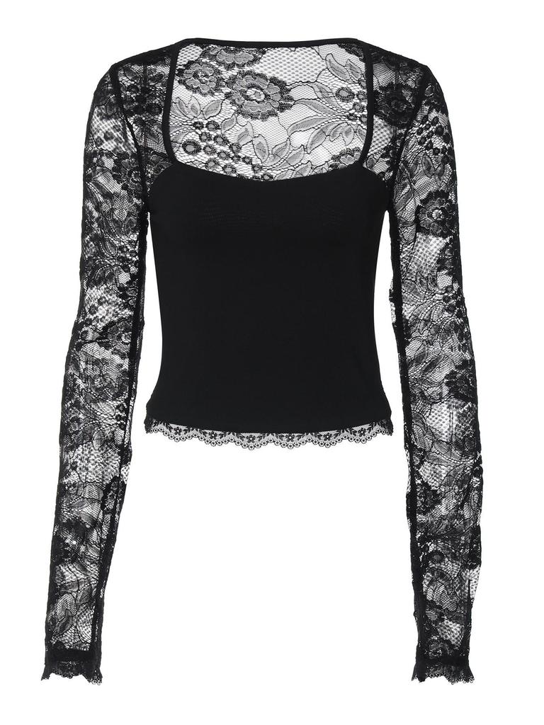 2025 Summer Women's Fashion Lace Patchwork Long Sleeve Top