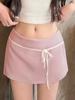 Sweet Basic Patchwork Bandage A-Line Skirt Casual Slim Low-Waisted Mini Skirts Women 2024 Summer Fashion Streetwear Lady