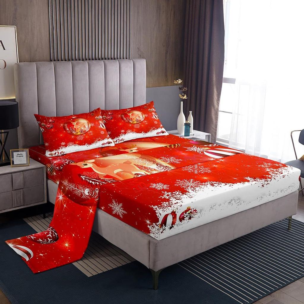 Christmas Element Pattern Mattress Four-Piece Bedding Set Bedroom Dormitory Bedding Decoration