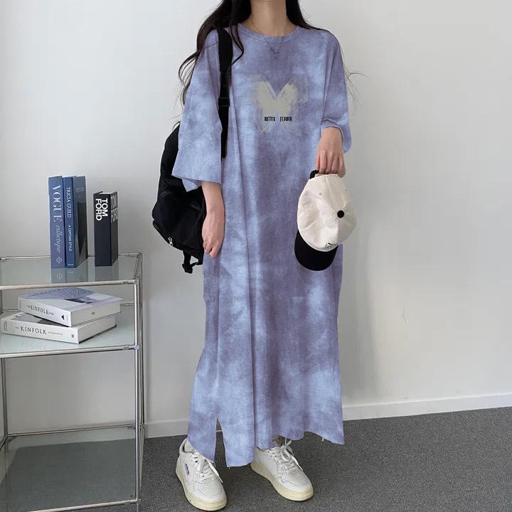 Korean Style Tie-Dye Short-Sleeve T-Shirt Dress – Women's Trendy Summer Fashion