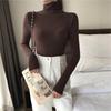 Women's Slim Fit High Collar Long-Sleeve Solid Color T-Shirt - Early Spring Korean Style