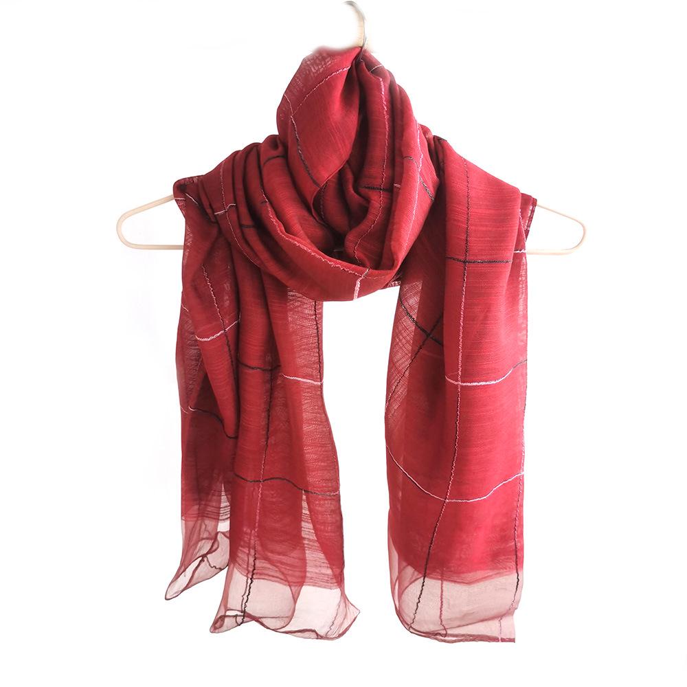 Elegant Women's Plaid Silk Scarf - Spring/Summer Shawl