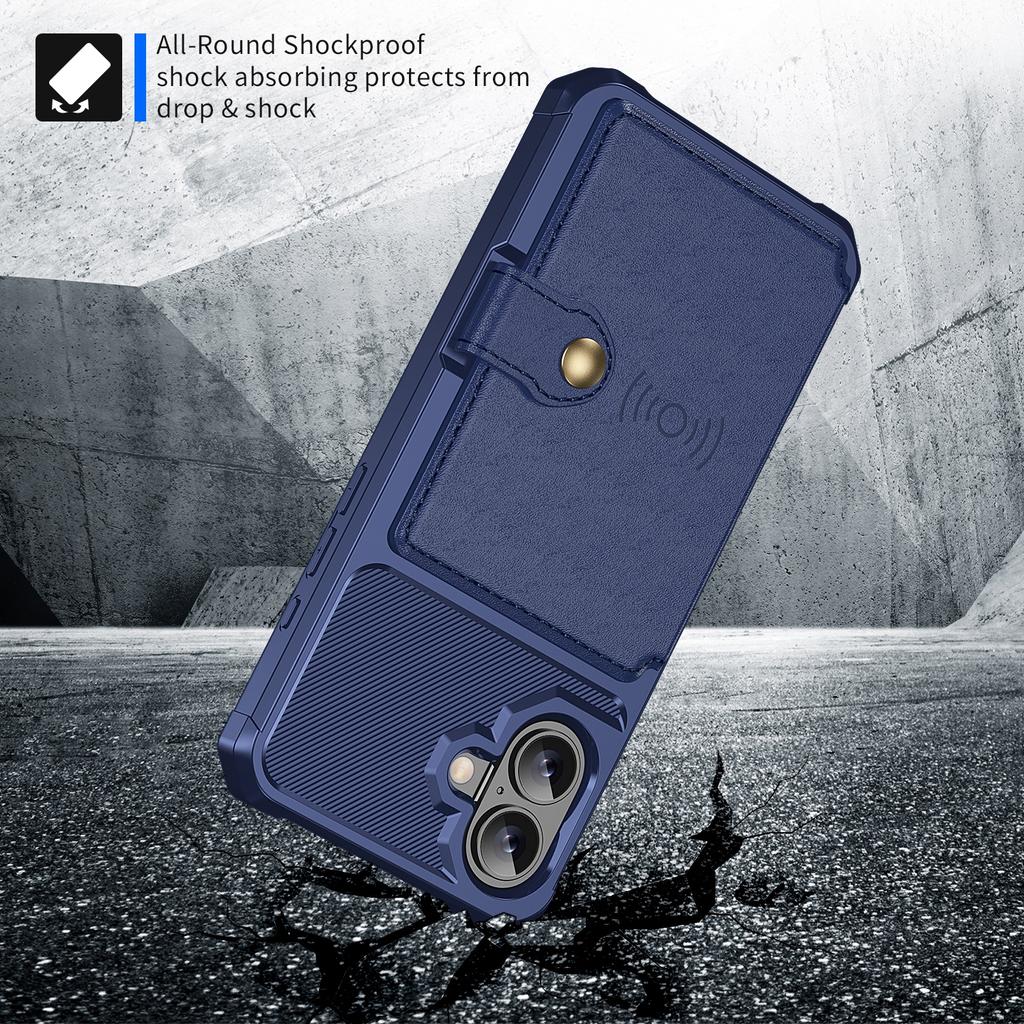 ZM03 For iPhone 16 Plus Case with Card Holder PU Leather+TPU Phone Back Cover