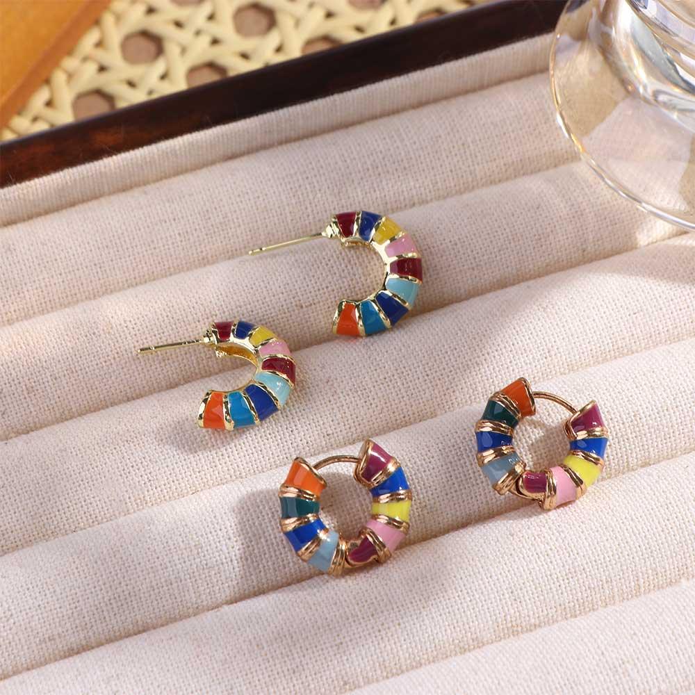 Semicircle Sweet Women Stud Earrings Enamel Oil Jewelry Hoop Ear Buckle Korean Style Earrings