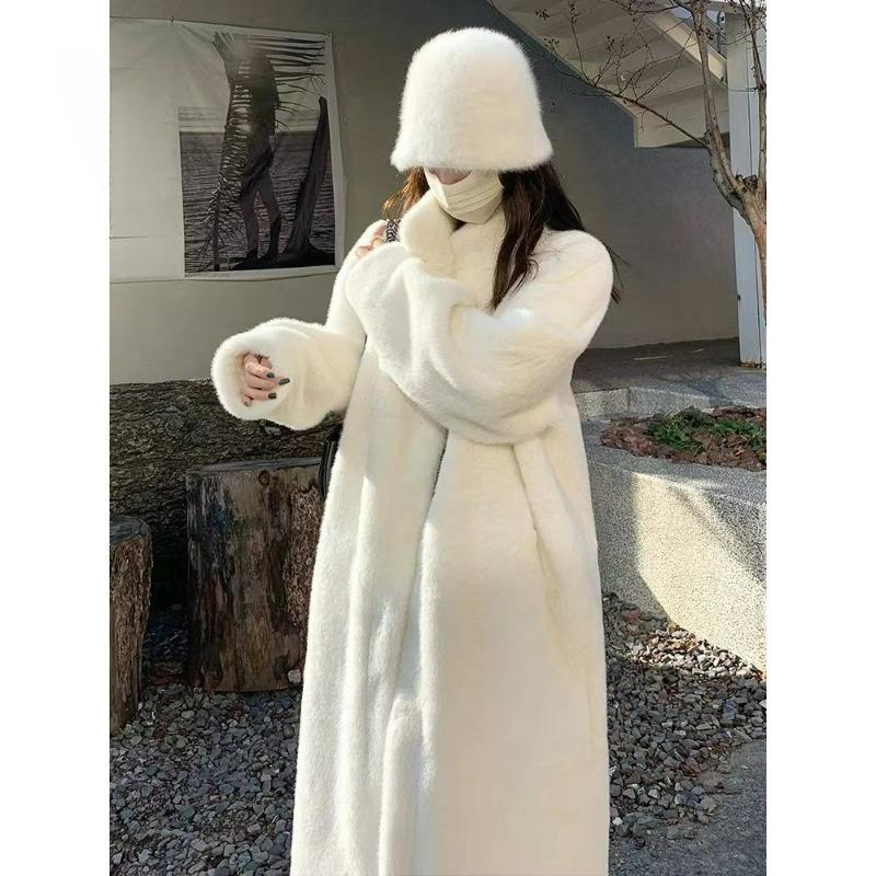 Thickened Long Stand-up Collar Mink Fur, Mink Fur, One-piece Fur, Environmentally Friendly Fur Coat, Women's Coat, Light and Warm