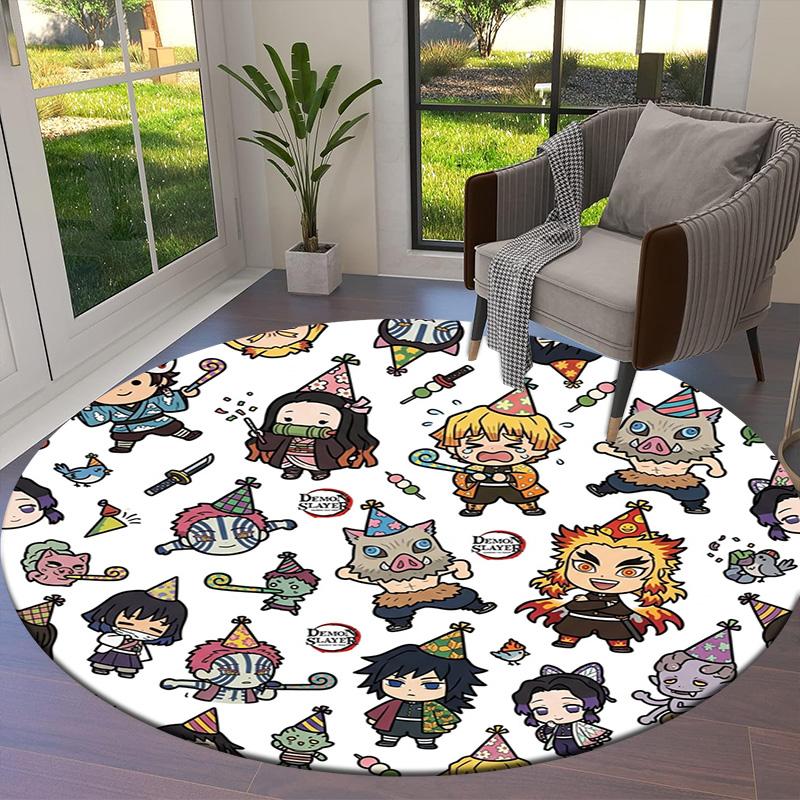 Demon Slayer Round Area Rug Carpet Rug For Living Room Bedroom Sofa Playroom Decor Nonslip Floor Mat