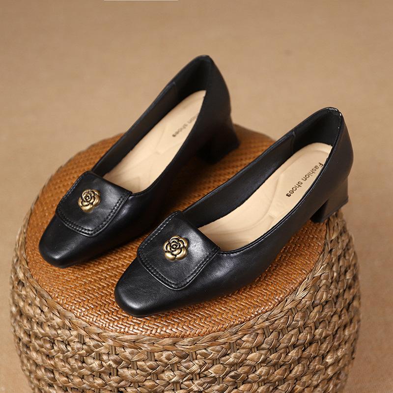 Retro camellia single shoes women's spring and autumn new fashionable versatile not tired feet pedal fashion single shoes