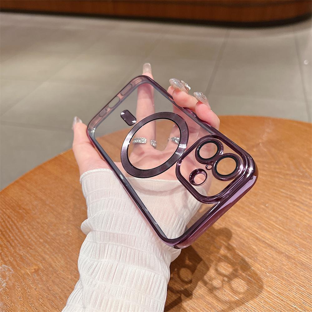 

Роскошный магнитный чехол-бампер Magsafe Clear для iPhone 16 15 14 13 12 11 Pro Max Plus XR XS 7 8 с функцией беспроводной зарядки For iPhone 13Pro Max темно-фиолетового