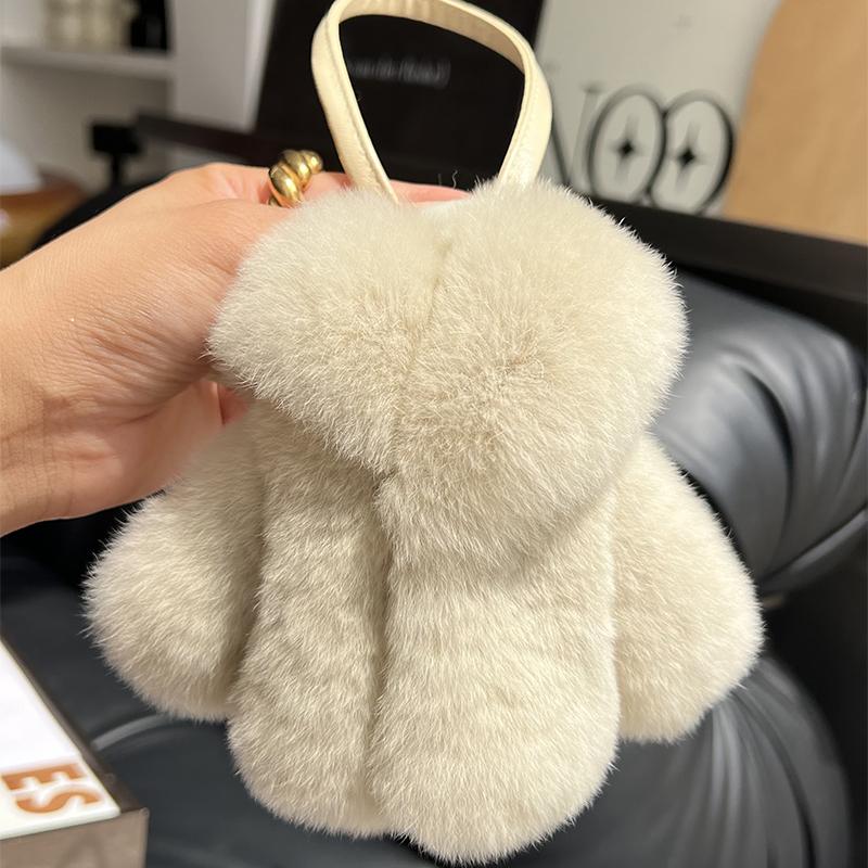 Rex Rabbit Fur Keychain Small Clothes Modeling Keychain Fur Pendant Key Chain Keychain Fluffy Keyring Gift For Women Bag Charms