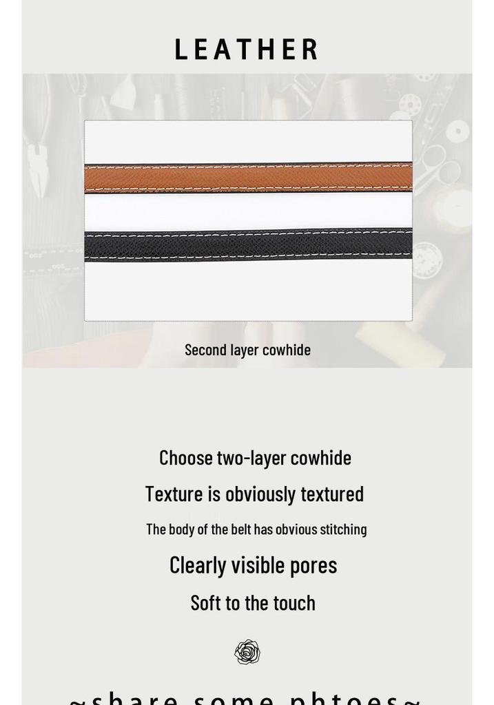 Women's Thin Double-Sided Leather Belt for Dress or Western Trousers - Elegant and Versatile Waist Decoration