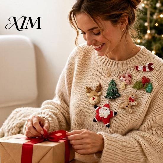 Embroidery Starter Set Christmas Felt Brooch Kit for Beginners, DIY Decorative Pins with Tools, Handmade Art Crafts Festive Clothing Accessories,
