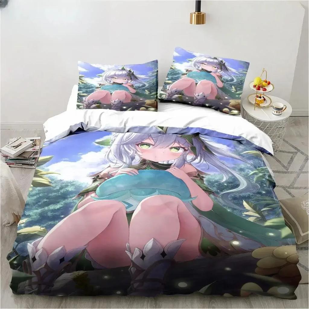 Genshin Impact Nahida Kawaii Cute Comfortable Duvet Quilt Cover Pillowcase Bedding Set Children Bedroom Decoration Home Textile