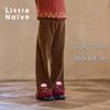 Little Naive Girls' Fleece-Lined Embroidered Corduroy Trousers