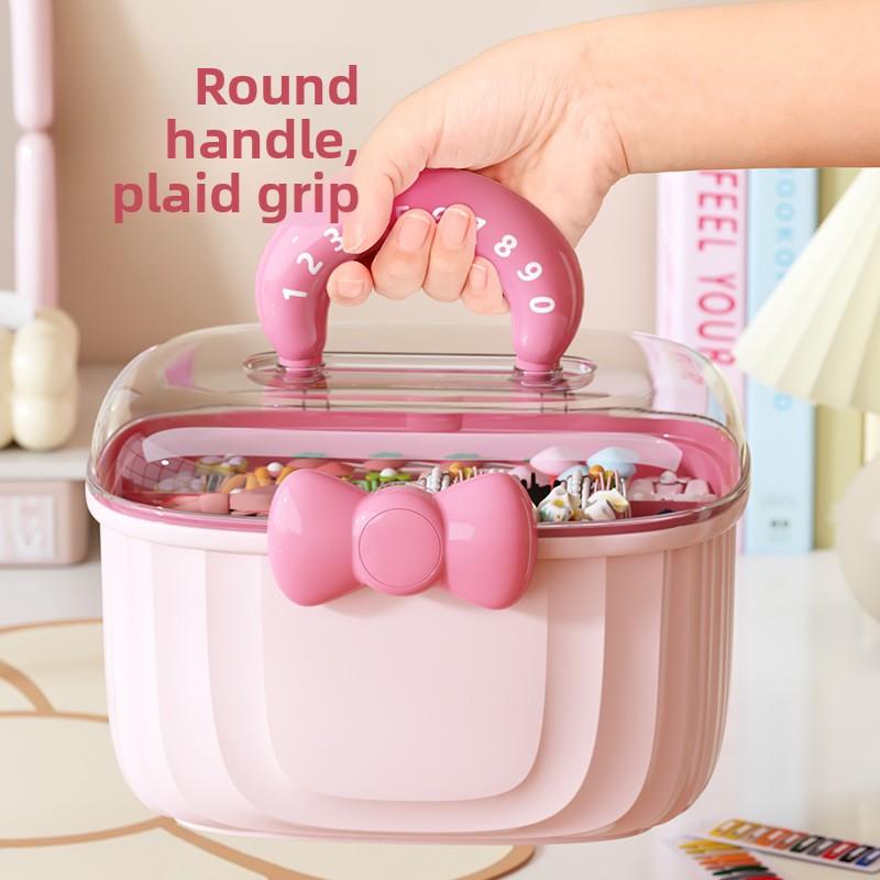 Portable Storage Box with Lid Grid Children's Hair Accessories Desktop Plastic Jewelry Transparent Double-layer Creative Cute Storage Box