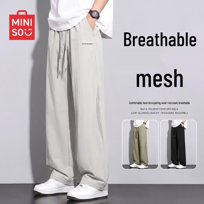 MINISO Pantaloni de vară pentru bărbați, din plasă respirabilă, cu croială dreaptă