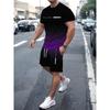 Sommeranzug 3D-Druck Herren Freizeit Kurzarmanzug Geeignet für Sportanzug Herren Rundhals Kurzarm Oberteil Und Shorts