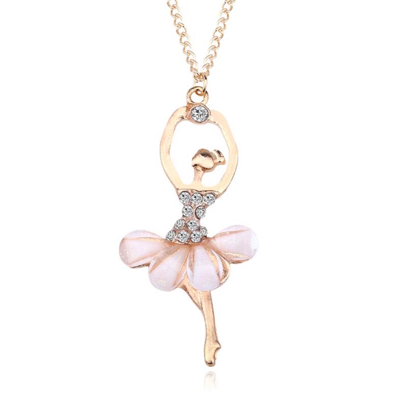 hot! Stylish Elegant Ballerina Girl Necklace Exquisite Shimmer Rhinestone Pendant Necklace Festival
